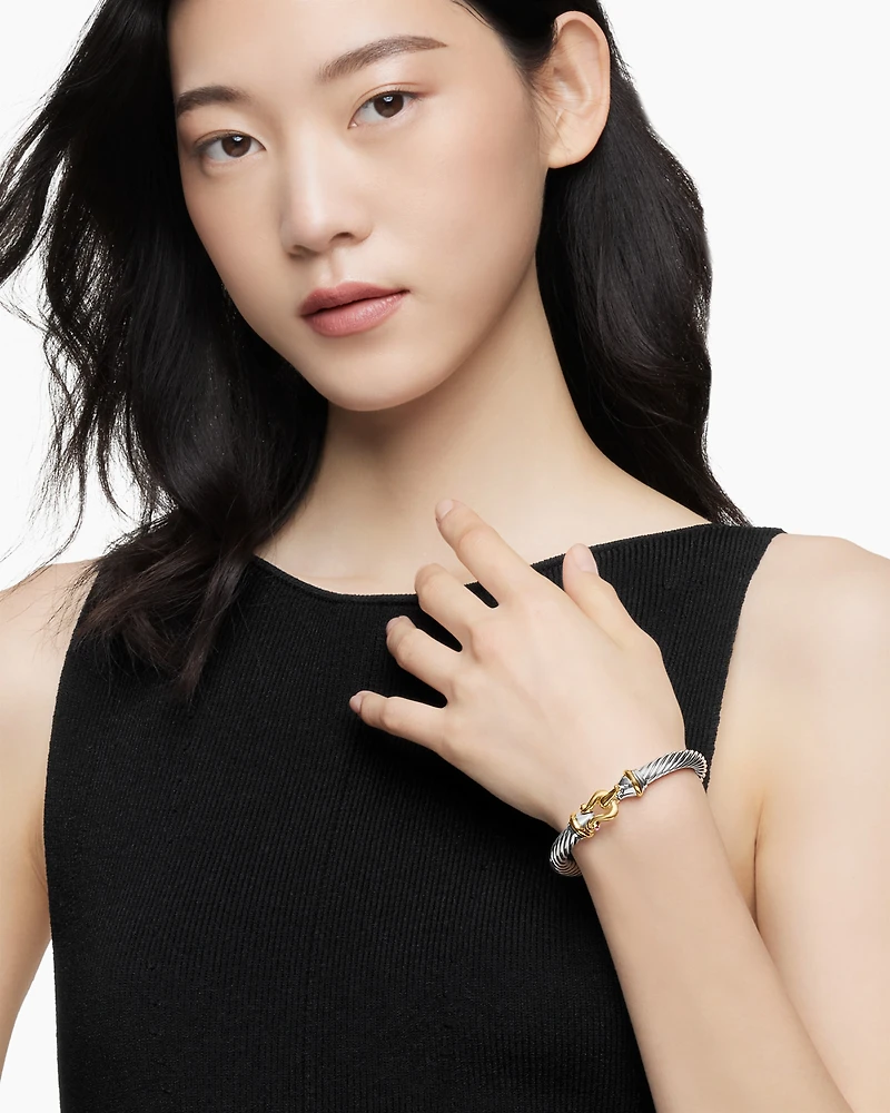 Buckle Classic Cable Bracelet Sterling Silver with 18K Yellow Gold and Rhodolite Garnets, 7mm