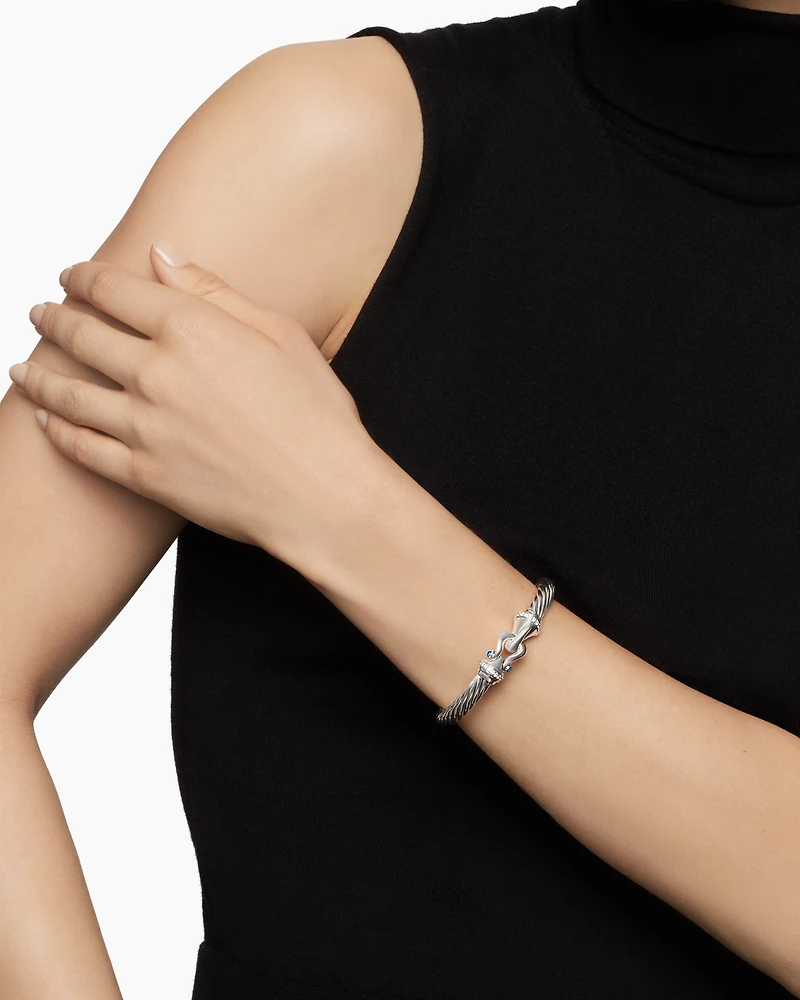 Buckle Classic Cable Bracelet Sterling Silver with Hampton Blue Topaz and Diamonds, 7mm