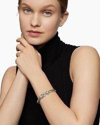 Buckle Classic Cable Bracelet Sterling Silver with Hampton Blue Topaz and Diamonds, 7mm