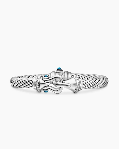 Buckle Classic Cable Bracelet Sterling Silver with Hampton Blue Topaz and Diamonds, 7mm