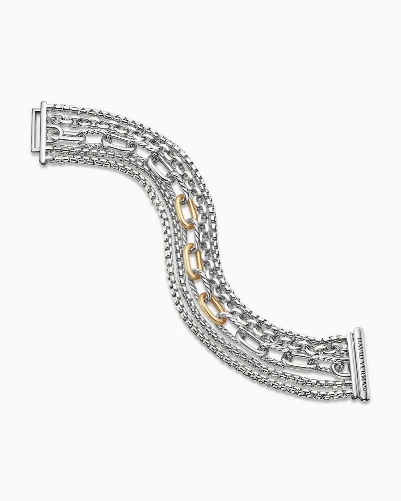 Multi Row Chain Bracelet with 18K Yellow Gold