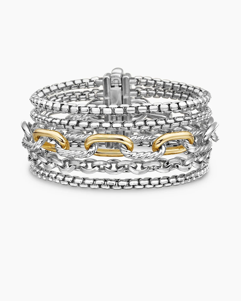 Multi Row Chain Bracelet with 18K Yellow Gold