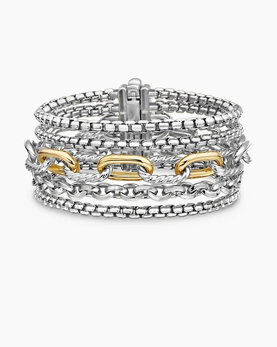 Multi Row Chain Bracelet with 18K Yellow Gold
