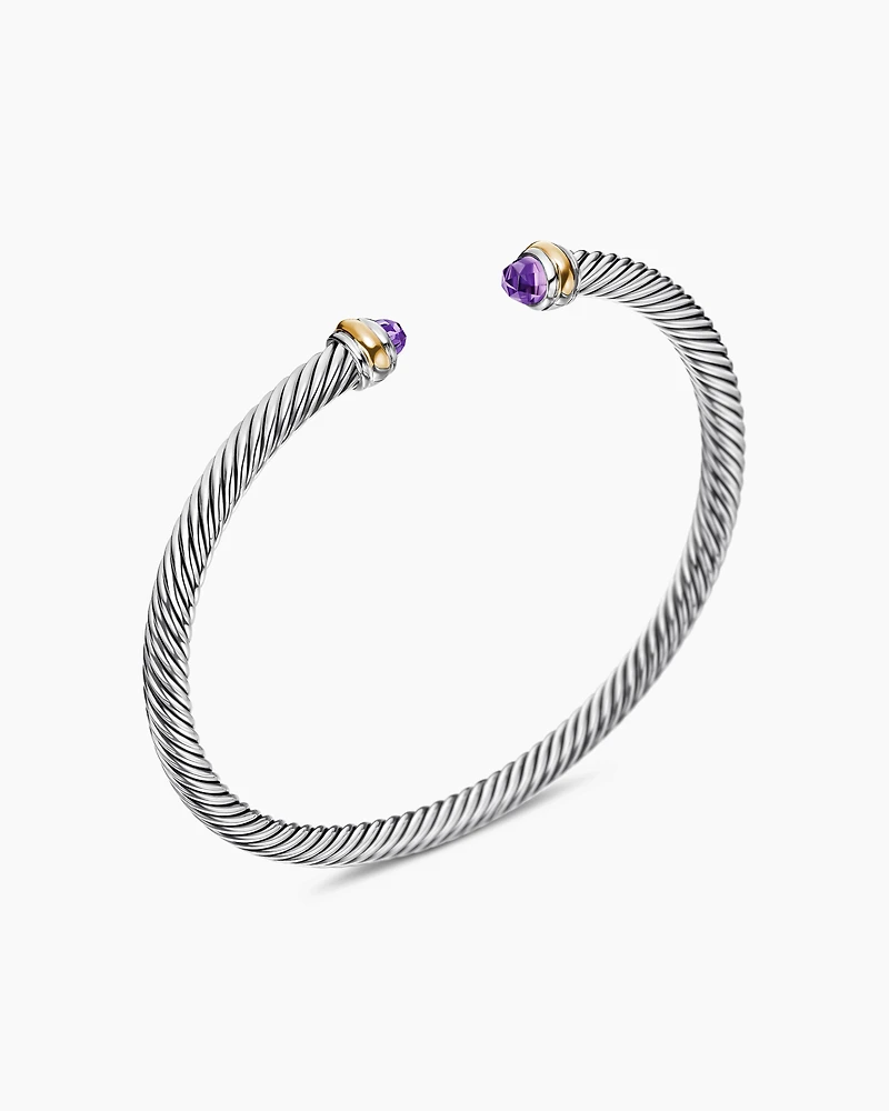 Classic Cable Bracelet Sterling Silver with 18K Yellow Gold and Amethyst, 4mm