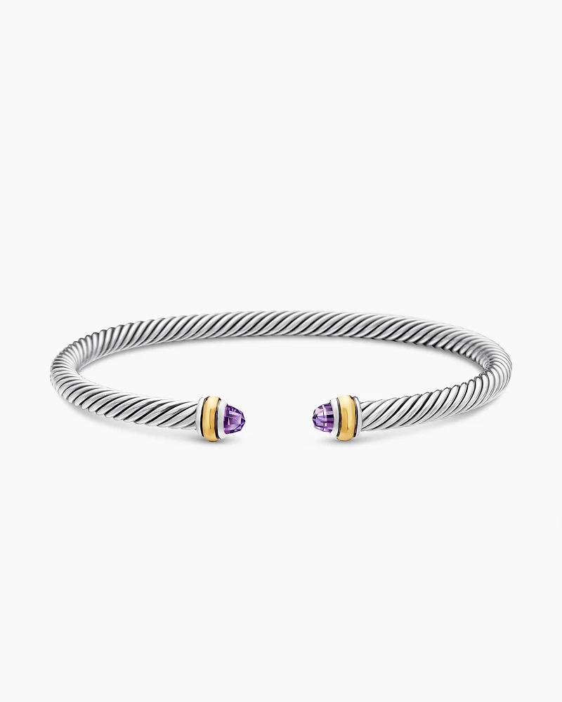Classic Cable Bracelet Sterling Silver with 18K Yellow Gold and Amethyst, 4mm