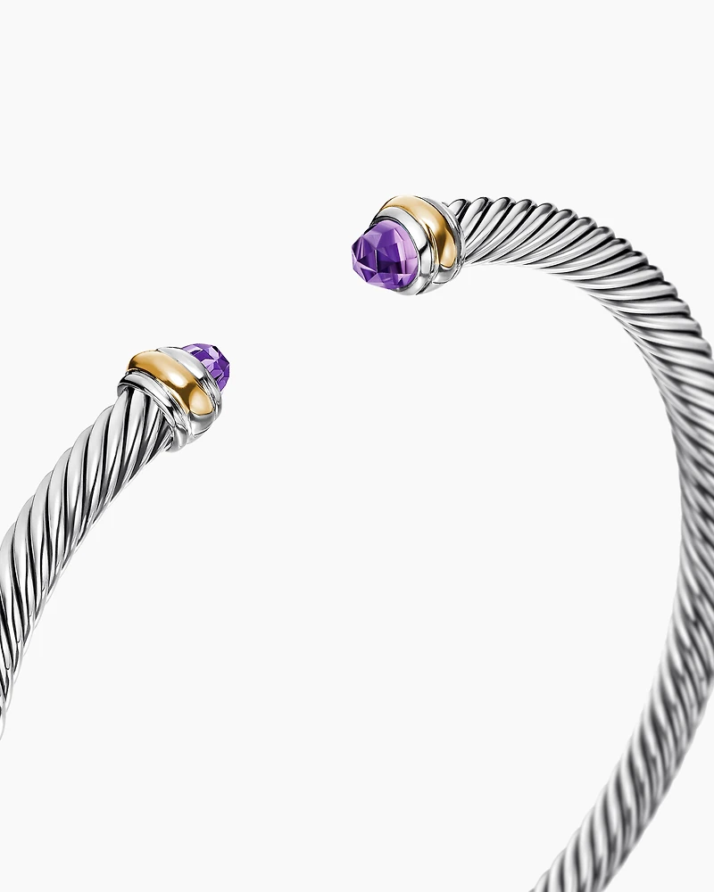 Classic Cable Bracelet Sterling Silver with 18K Yellow Gold and Amethyst, 4mm
