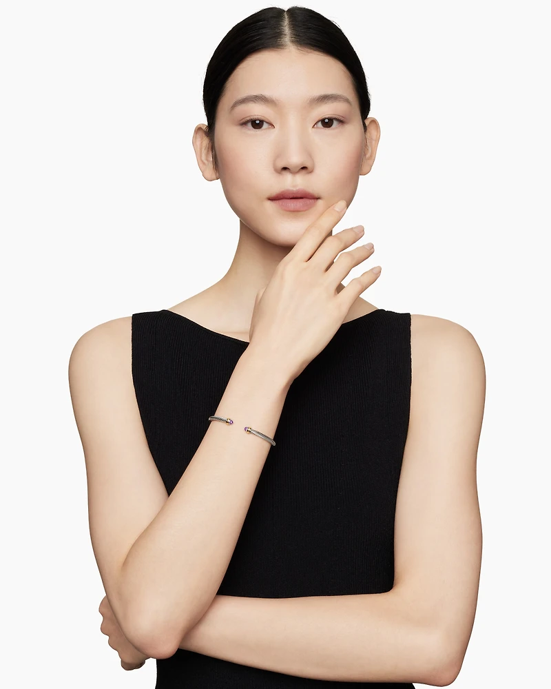 Classic Cable Bracelet Sterling Silver with 18K Yellow Gold and Amethyst, 4mm