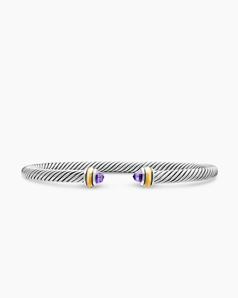Classic Cable Bracelet Sterling Silver with 18K Yellow Gold and Amethyst, 4mm