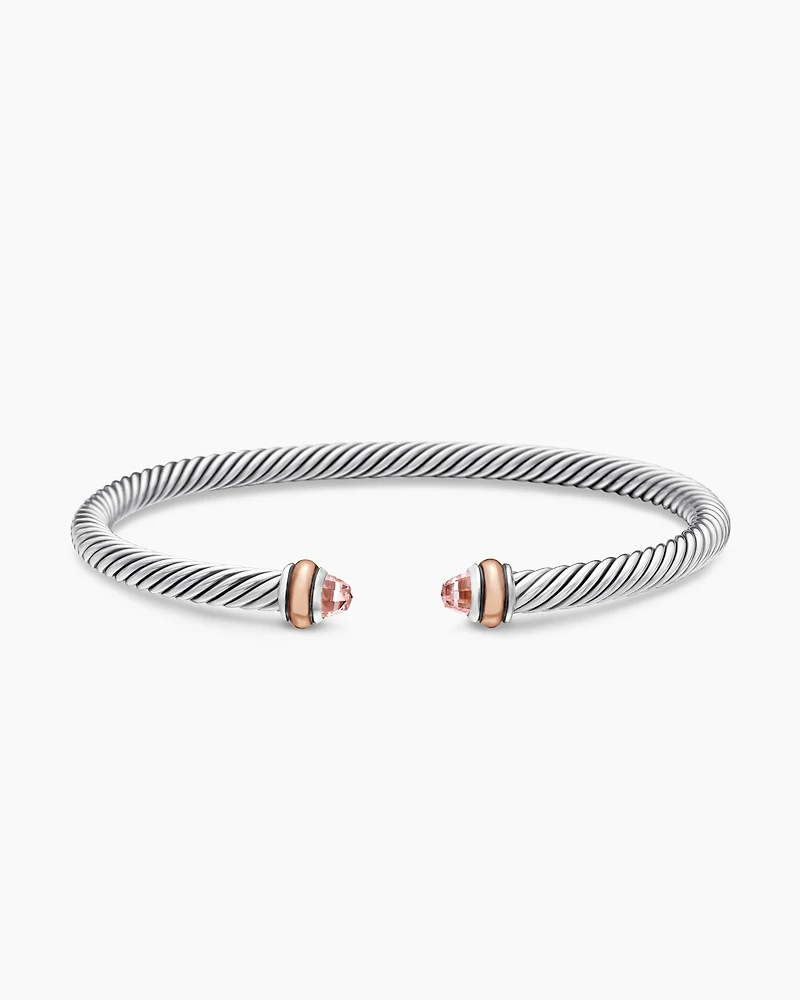 Classic Cable Bracelet Sterling Silver with 18K Rose Gold and Morganite, 4mm