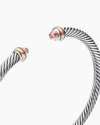Classic Cable Bracelet Sterling Silver with 18K Rose Gold and Morganite, 4mm