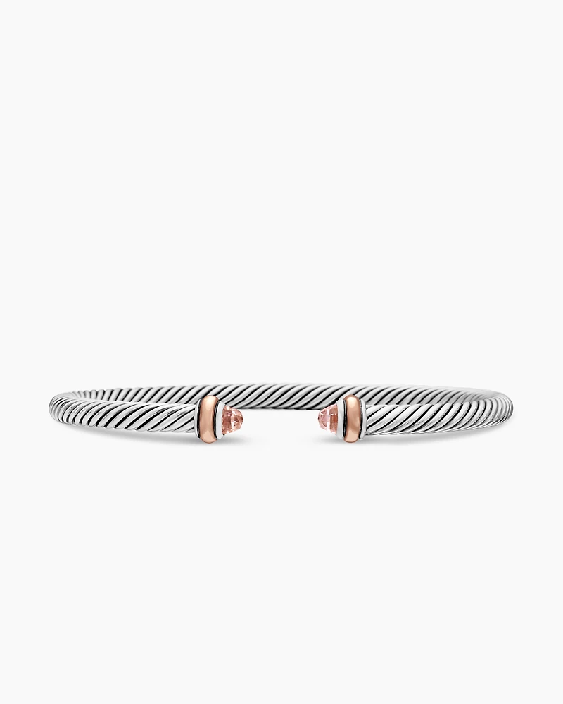 Classic Cable Bracelet Sterling Silver with 18K Rose Gold and Morganite, 4mm