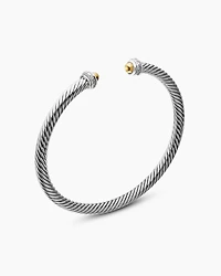 Classic Cable Bracelet Sterling Silver with 18K Yellow Gold Domes and Diamonds, 4mm