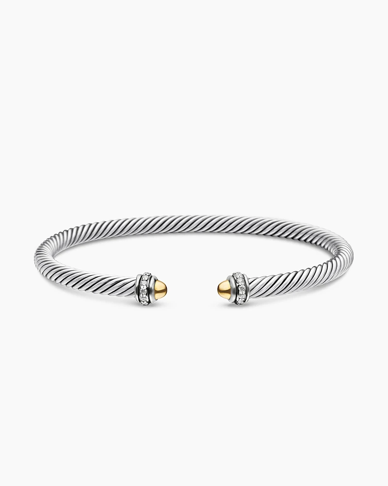 Classic Cable Bracelet Sterling Silver with 18K Yellow Gold Domes and Diamonds, 4mm