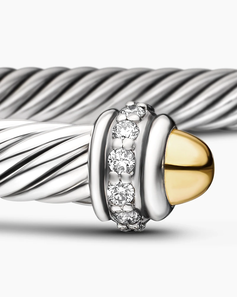 Classic Cable Bracelet Sterling Silver with 18K Yellow Gold Domes and Diamonds, 4mm