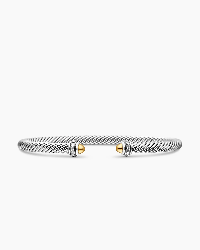 Classic Cable Bracelet Sterling Silver with 18K Yellow Gold Domes and Diamonds, 4mm