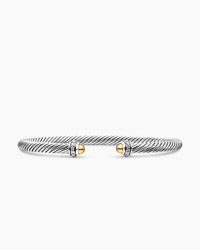 Classic Cable Bracelet Sterling Silver with 18K Yellow Gold Domes and Diamonds, 4mm