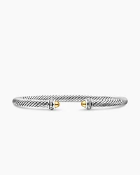 Classic Cable Bracelet Sterling Silver with 18K Yellow Gold Domes and Diamonds, 4mm