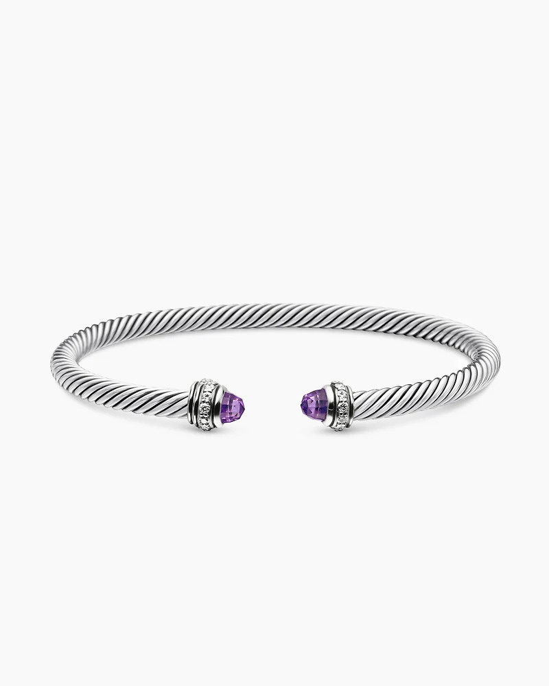 Classic Cable Bracelet Sterling Silver with Amethyst and Diamonds