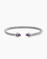 Classic Cable Bracelet Sterling Silver with Amethyst and Diamonds