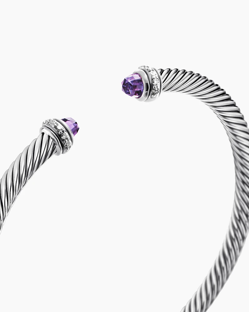 Classic Cable Bracelet Sterling Silver with Amethyst and Diamonds