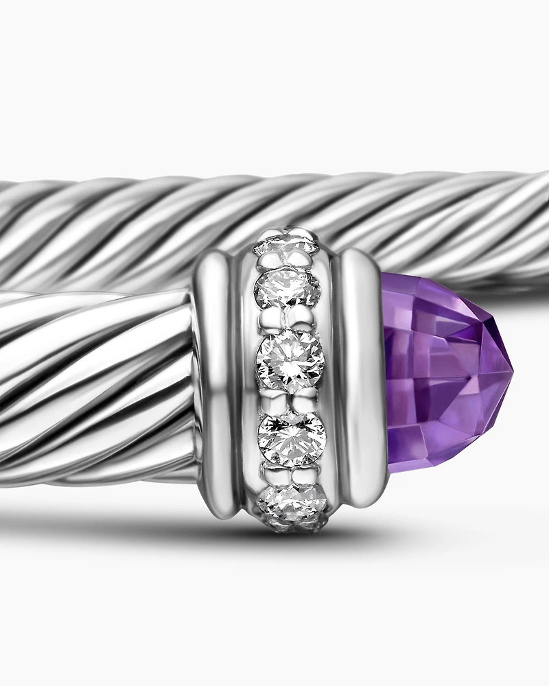 Classic Cable Bracelet Sterling Silver with Amethyst and Diamonds