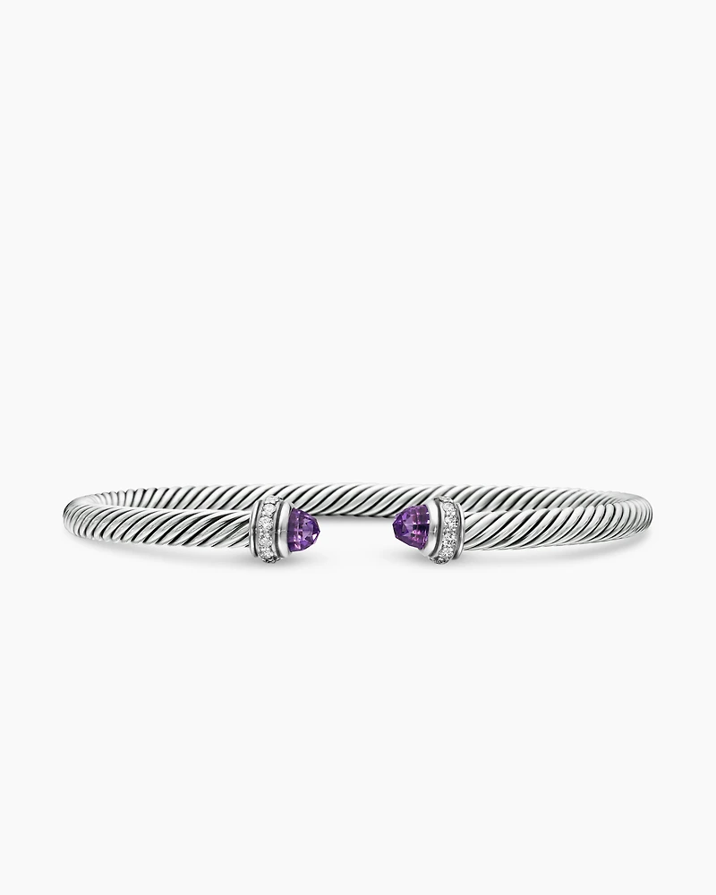 Classic Cable Bracelet Sterling Silver with Amethyst and Diamonds