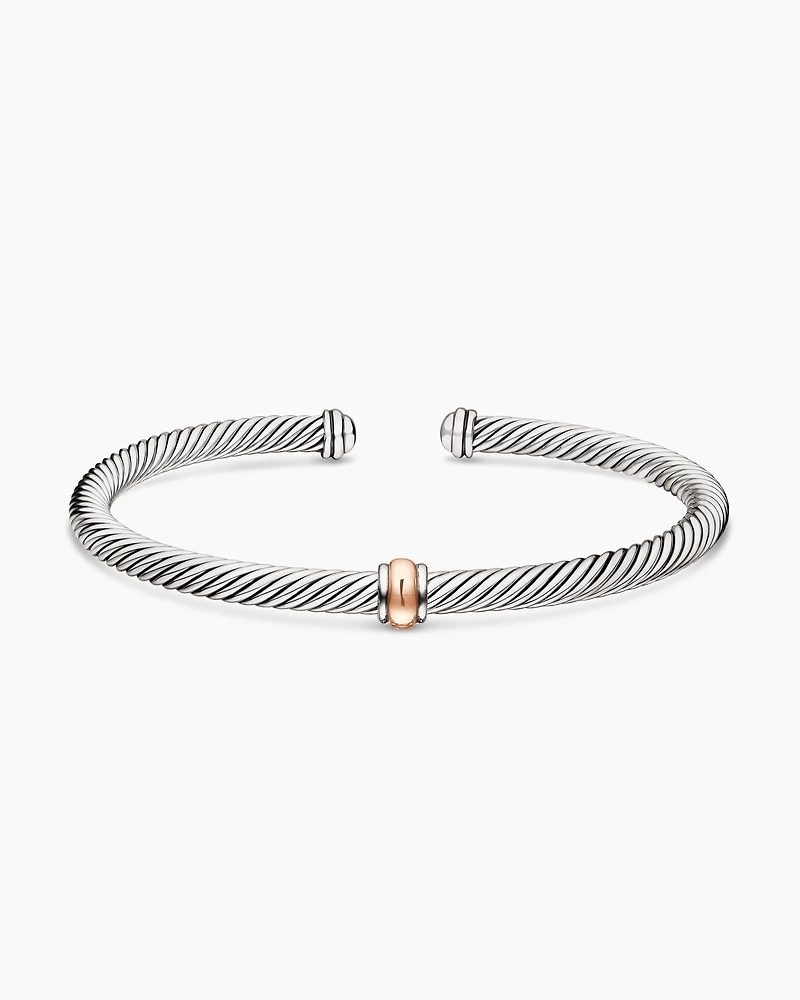 Classic Cable Station Bracelet Sterling Silver with 18K Rose Gold, 4mm
