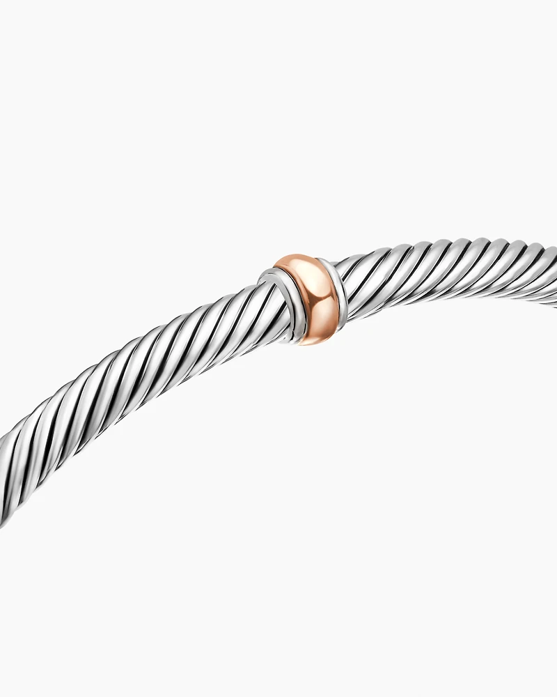 Classic Cable Station Bracelet Sterling Silver with 18K Rose Gold, 4mm
