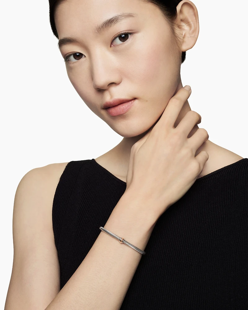 Classic Cable Station Bracelet Sterling Silver with 18K Rose Gold, 4mm