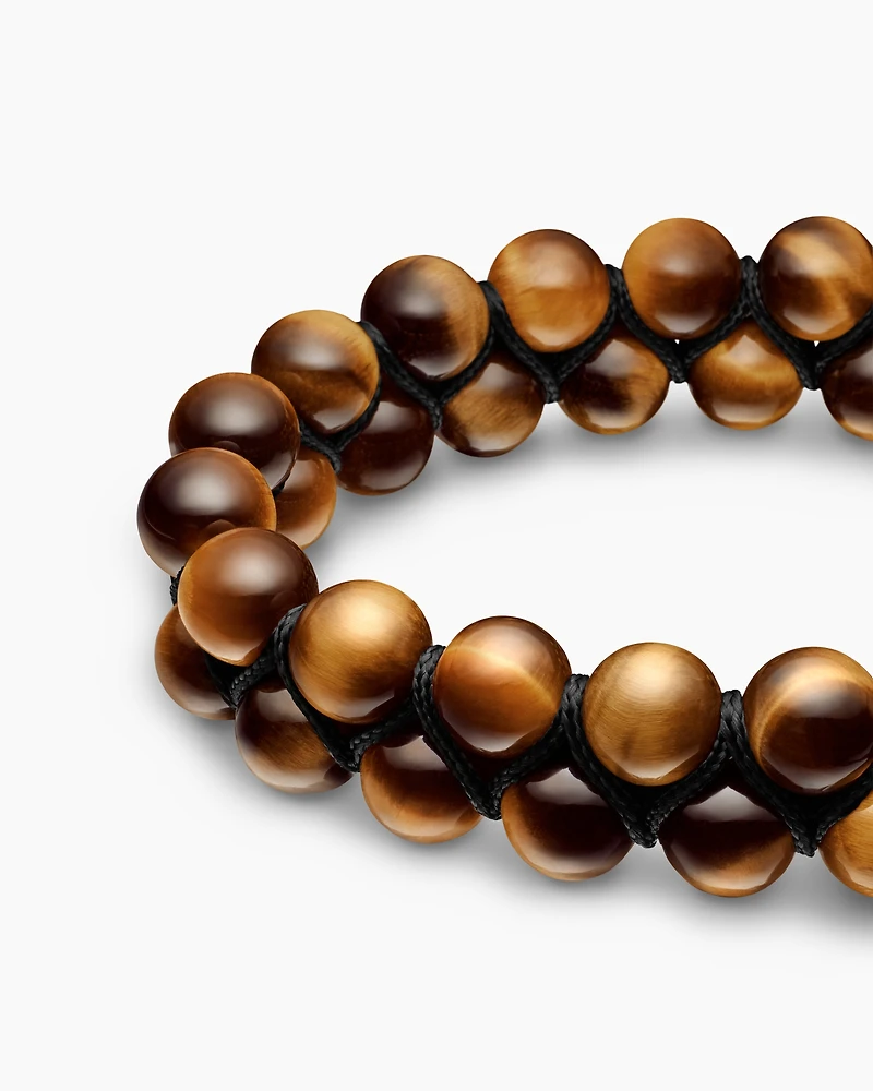 Spiritual Beads Two Row Woven Bracelet in Sterling Silver with Tiger’s Eye, 8mm