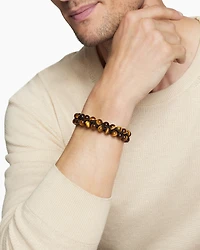 Spiritual Beads Two Row Woven Bracelet in Sterling Silver with Tiger’s Eye, 8mm
