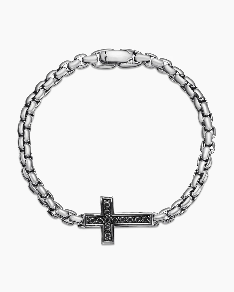 Cross Station Bracelet Sterling Silver with Black Diamonds, 5mm