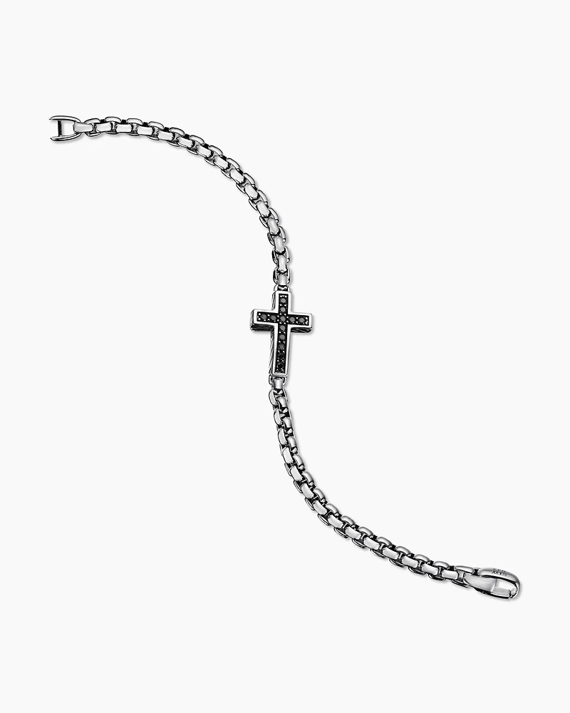 Cross Station Bracelet Sterling Silver with Black Diamonds, 5mm