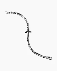 Cross Station Bracelet Sterling Silver with Black Diamonds, 5mm