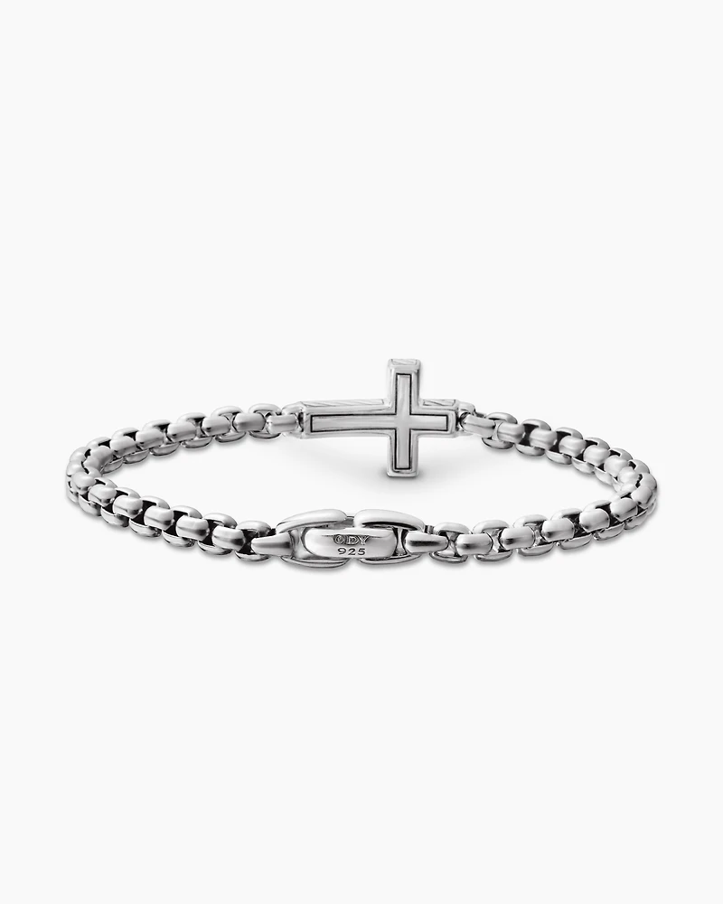Cross Station Bracelet Sterling Silver with Black Diamonds, 5mm