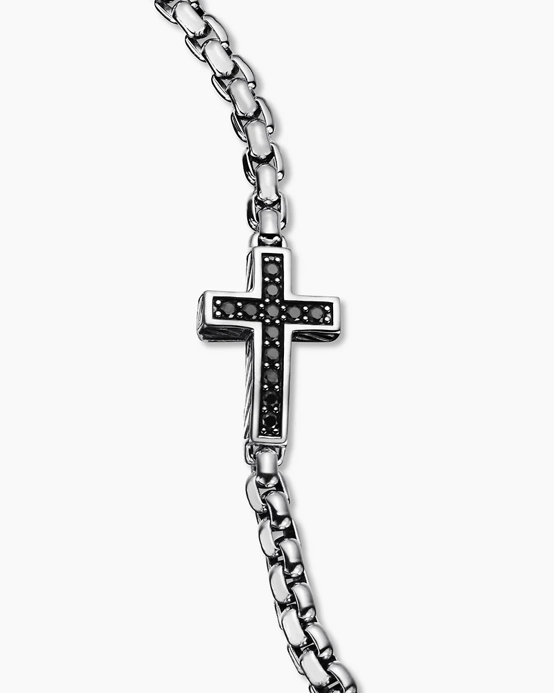 Cross Station Bracelet Sterling Silver with Black Diamonds, 5mm
