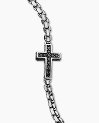 Cross Station Bracelet Sterling Silver with Black Diamonds, 5mm