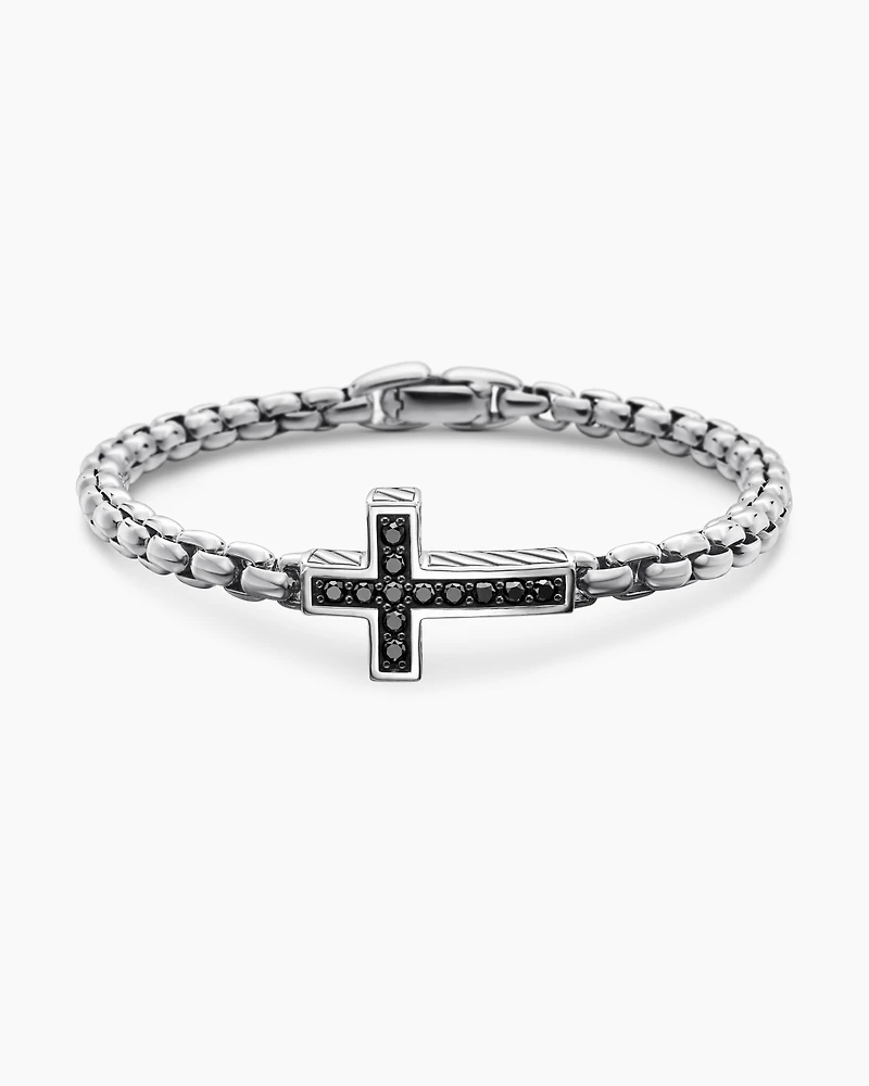 Cross Station Bracelet Sterling Silver with Black Diamonds, 5mm