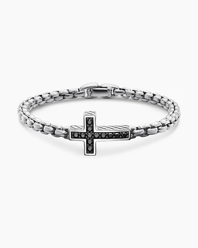 Pavé Cross Bracelet Sterling Silver with Black Diamonds, 5mm