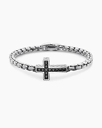 Cross Station Bracelet Sterling Silver with Black Diamonds, 5mm
