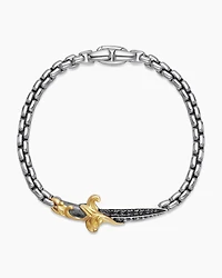 Waves Dagger Bracelet Sterling Silver with 18K Yellow Gold and Black Diamonds, 5mm