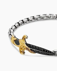 Waves Dagger Bracelet Sterling Silver with 18K Yellow Gold and Black Diamonds, 5mm