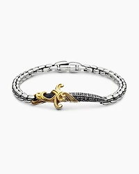 Waves Dagger Bracelet Sterling Silver with 18K Yellow Gold and Black Diamonds, 5mm