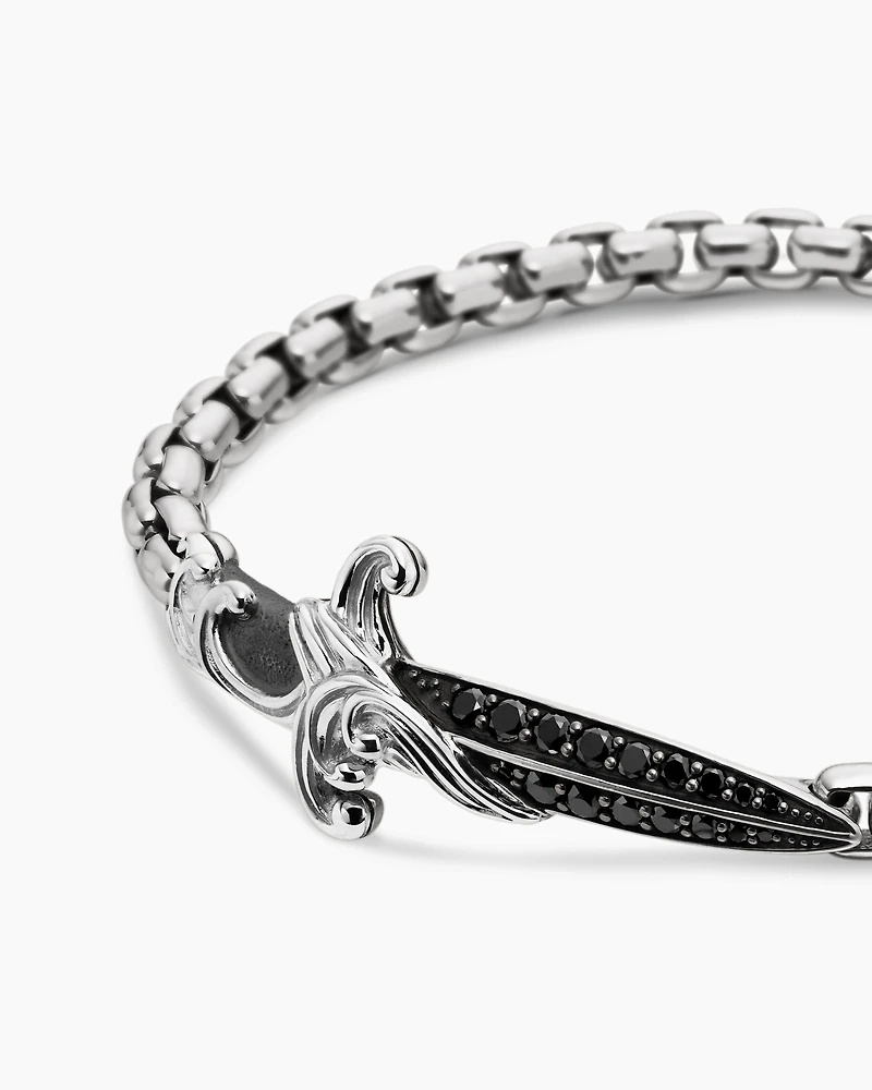 Waves Dagger Bracelet Sterling Silver with Black Diamonds, 5mm