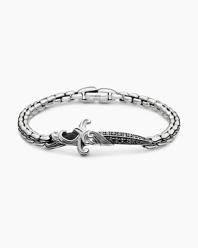 Waves Dagger Bracelet Sterling Silver with Black Diamonds, 5mm