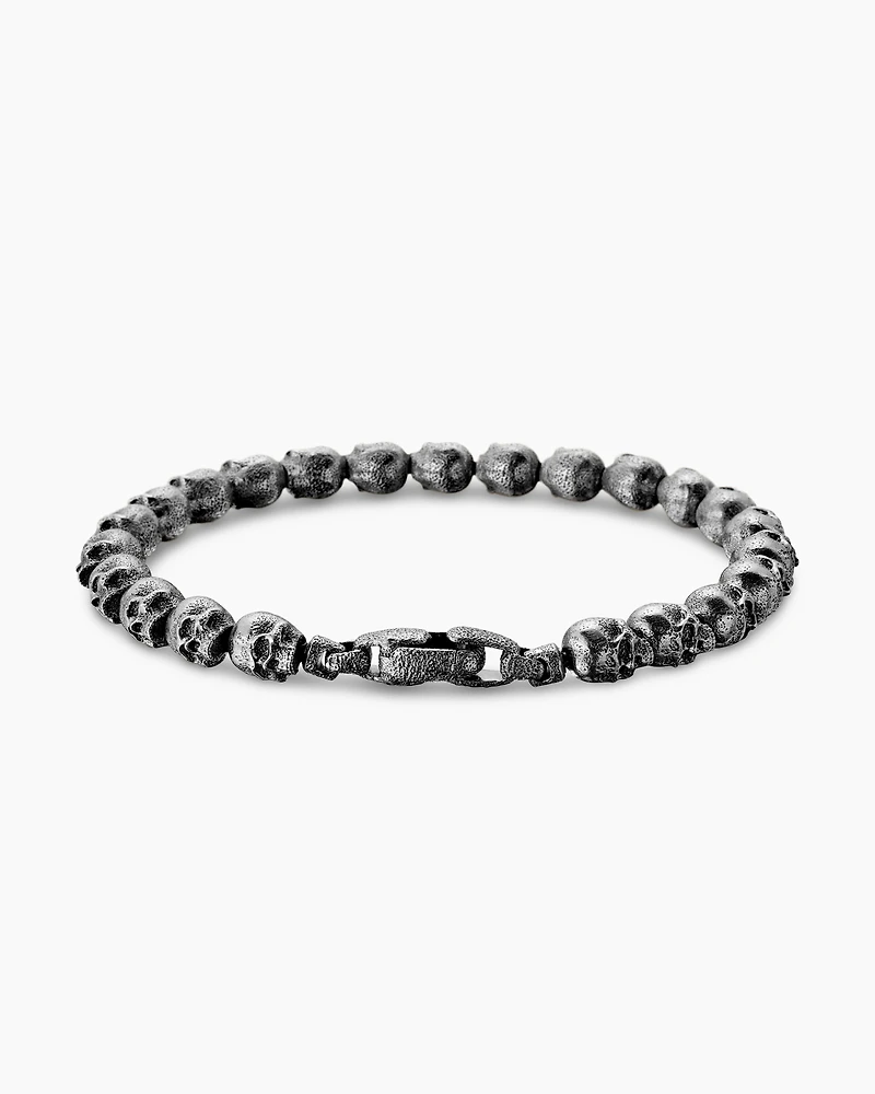 Memento Mori Skull Bead Bracelet Sterling Silver, 6mm
