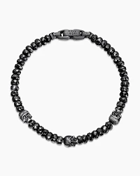 Memento Mori Skull Station Bracelet Sterling Silver with Black Spinel, 6mm