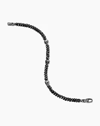 Memento Mori Skull Station Bracelet Sterling Silver with Black Spinel, 6mm