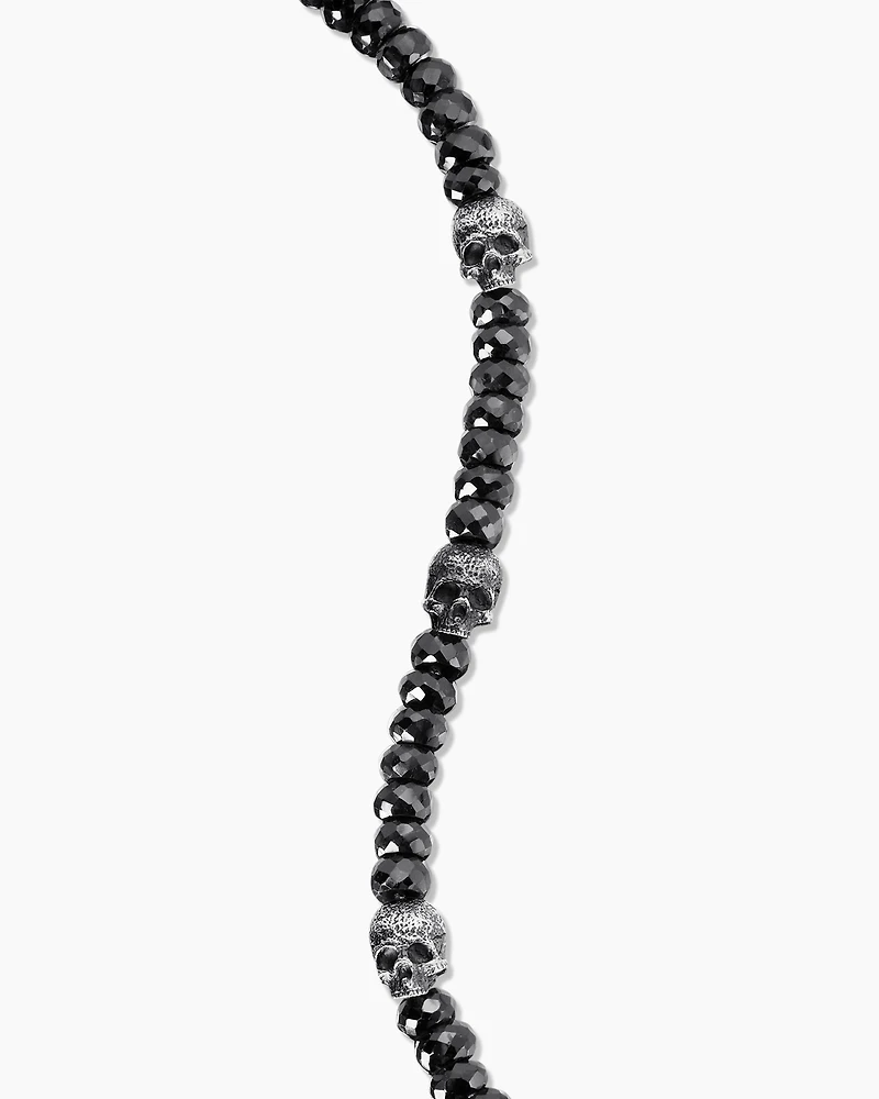 Memento Mori Skull Station Bracelet Sterling Silver with Black Spinel, 6mm