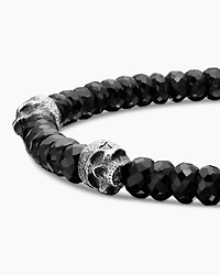 Memento Mori Skull Station Bracelet Sterling Silver with Black Spinel, 6mm